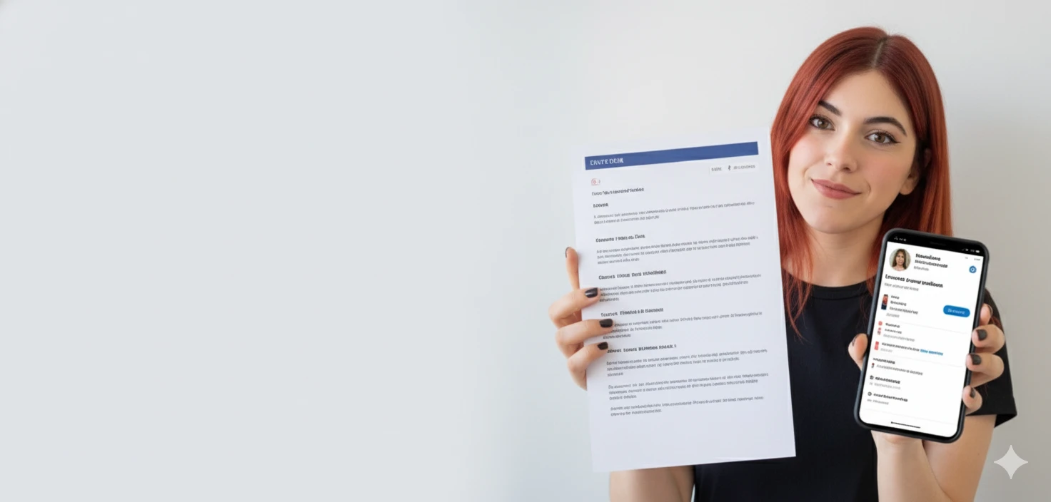 Valeria mostrando un CV y un perfil de LinkedIn en el celular